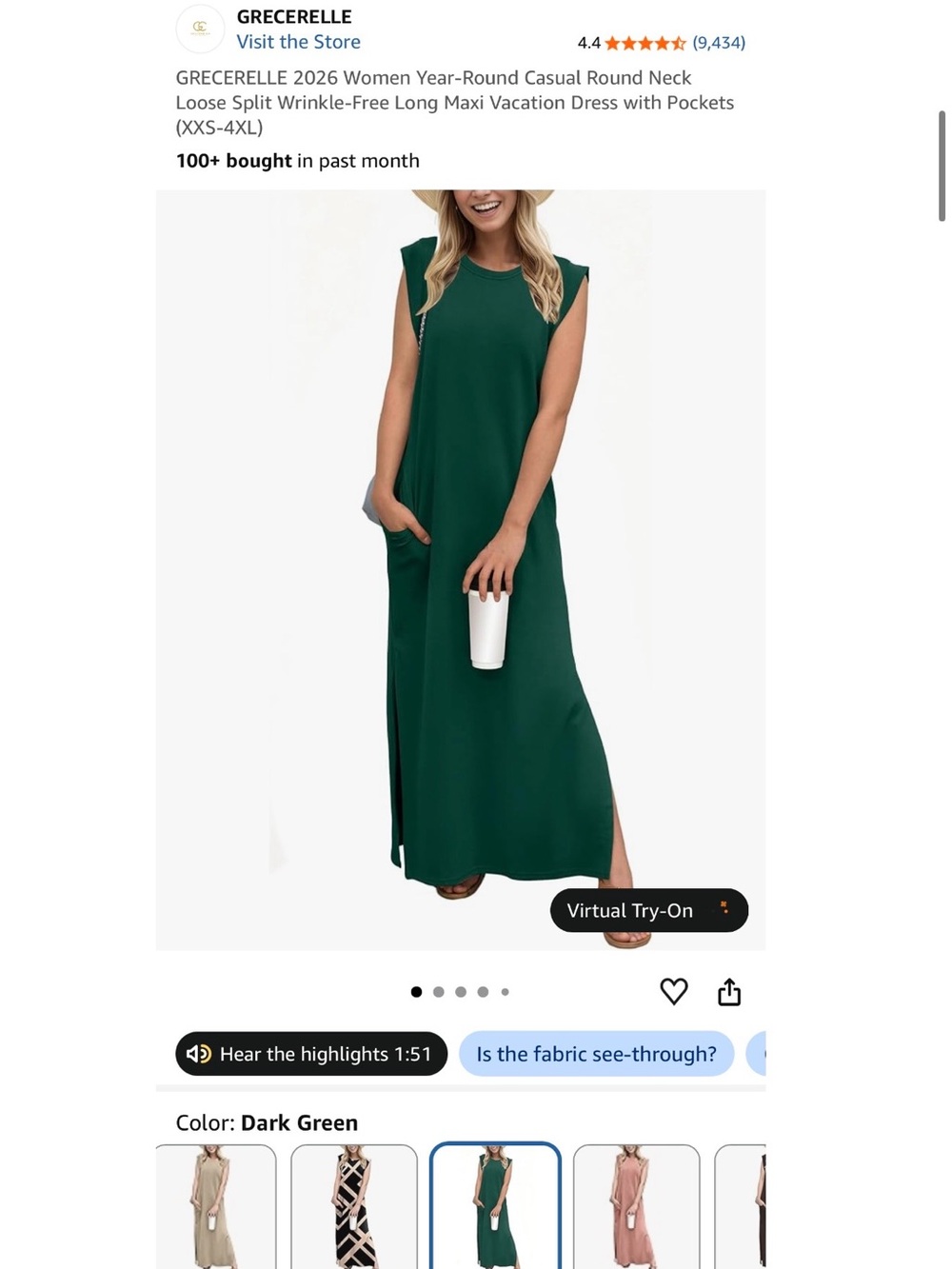 Sleeveless Emerald Green Midi Dress with Side Slit